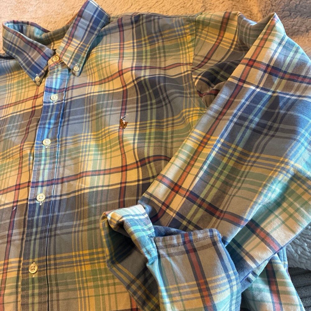 Polo Ralph Lauren Blue Cotton Plaid Long Sleeve Oxford Dress Shirt XL NWOT - Picture 3 of 11